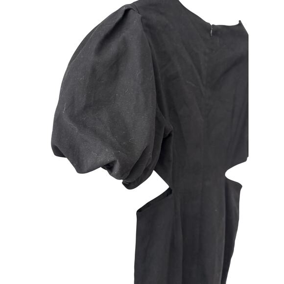 Moodie Crew Neck Puff Sleeve Cutout Midi Dress Black Size Large - Picture 10 of 10